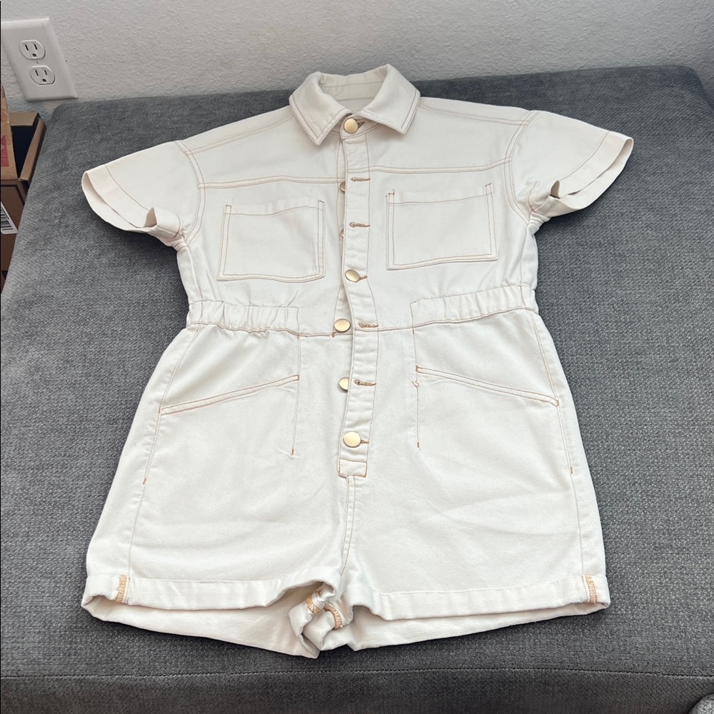 Altar'd State Cream Shortall Skort with Button Front